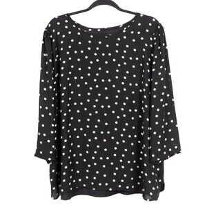 Van Heusen Polka Dot Blouse XXL Womens Black White Stretch 3/4 Sleeves
